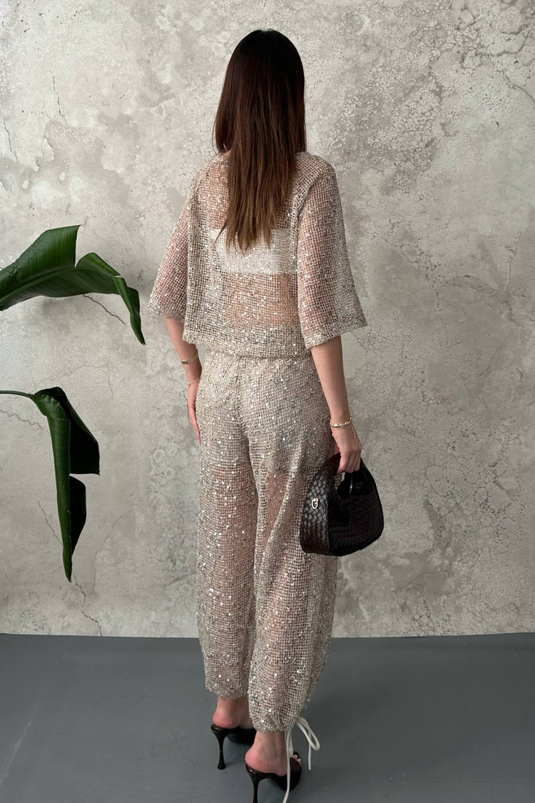 Beige Sequin Set