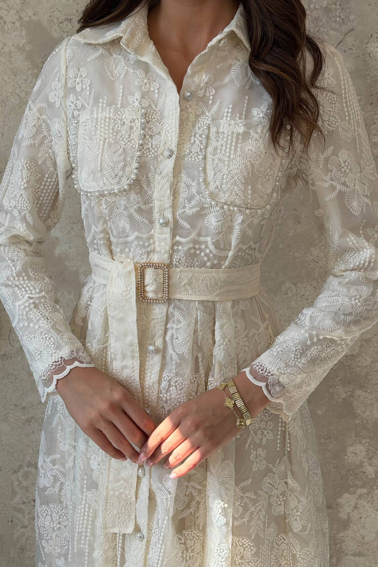 Beige Embellished Dress