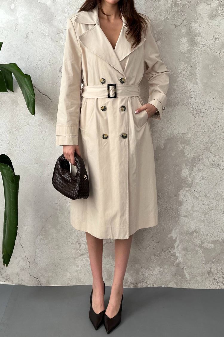 Beige Long Belted Trench Coat