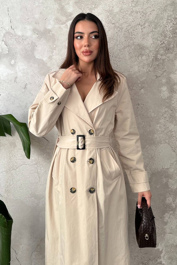 Beige Long Belted Trench Coat