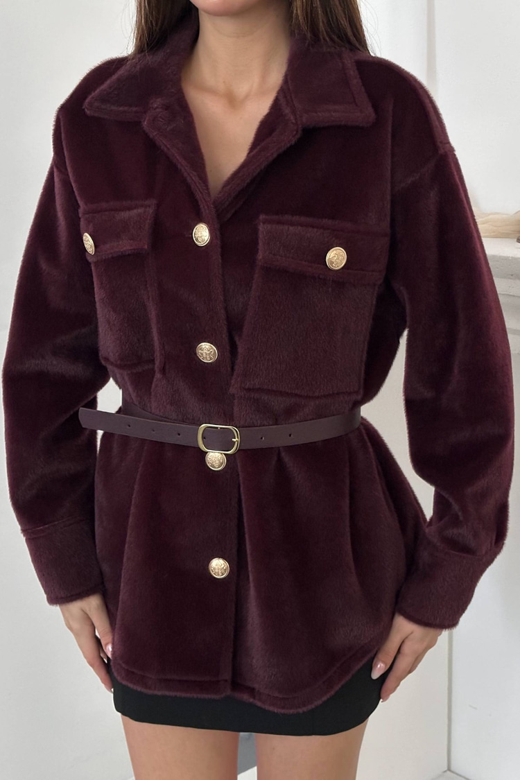 Burgundy Cashmere Shirt With Gold Buttons