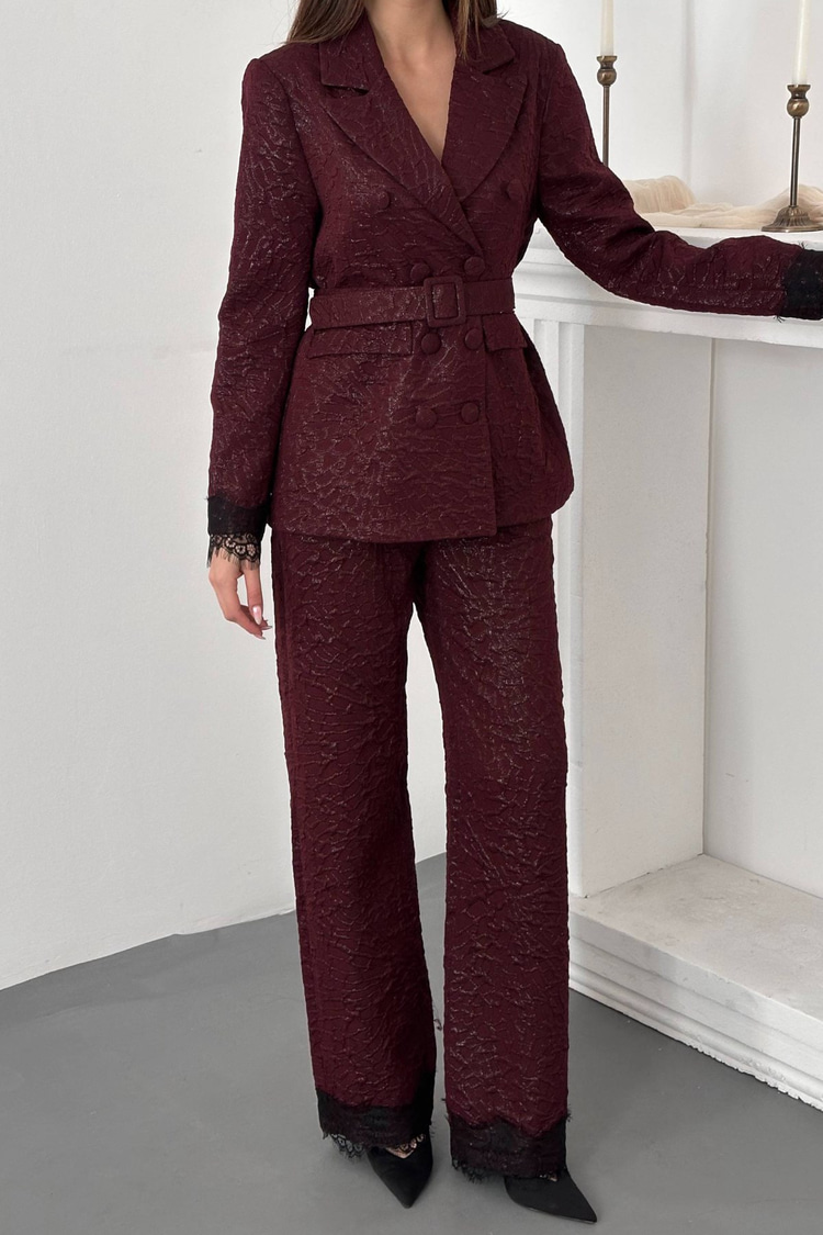 Burgundy Set With Lace Sleeves