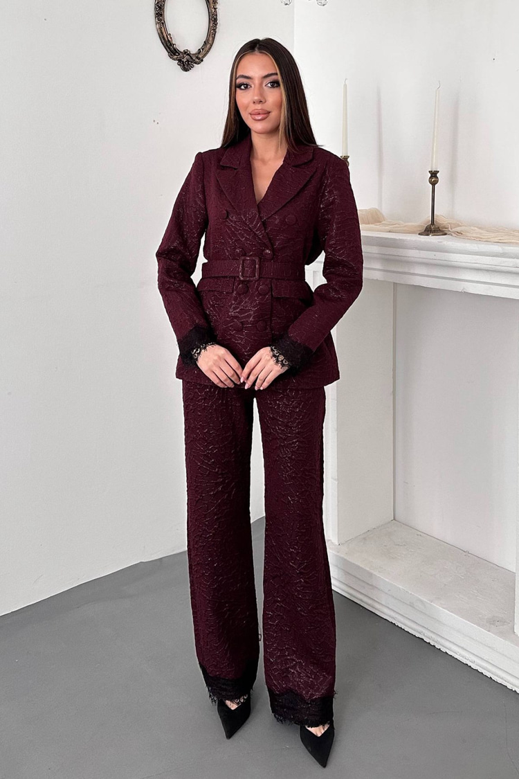 Burgundy Set With Lace Sleeves