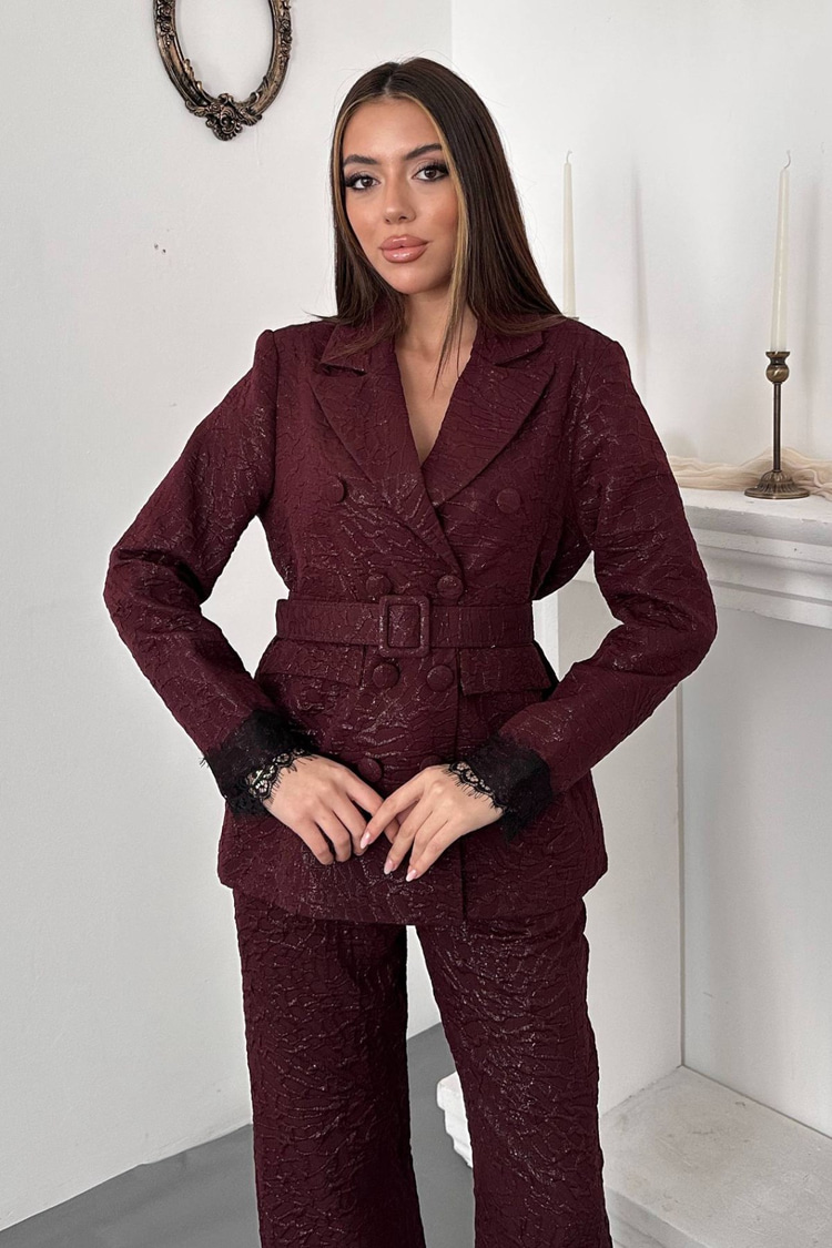 Burgundy Set With Lace Sleeves