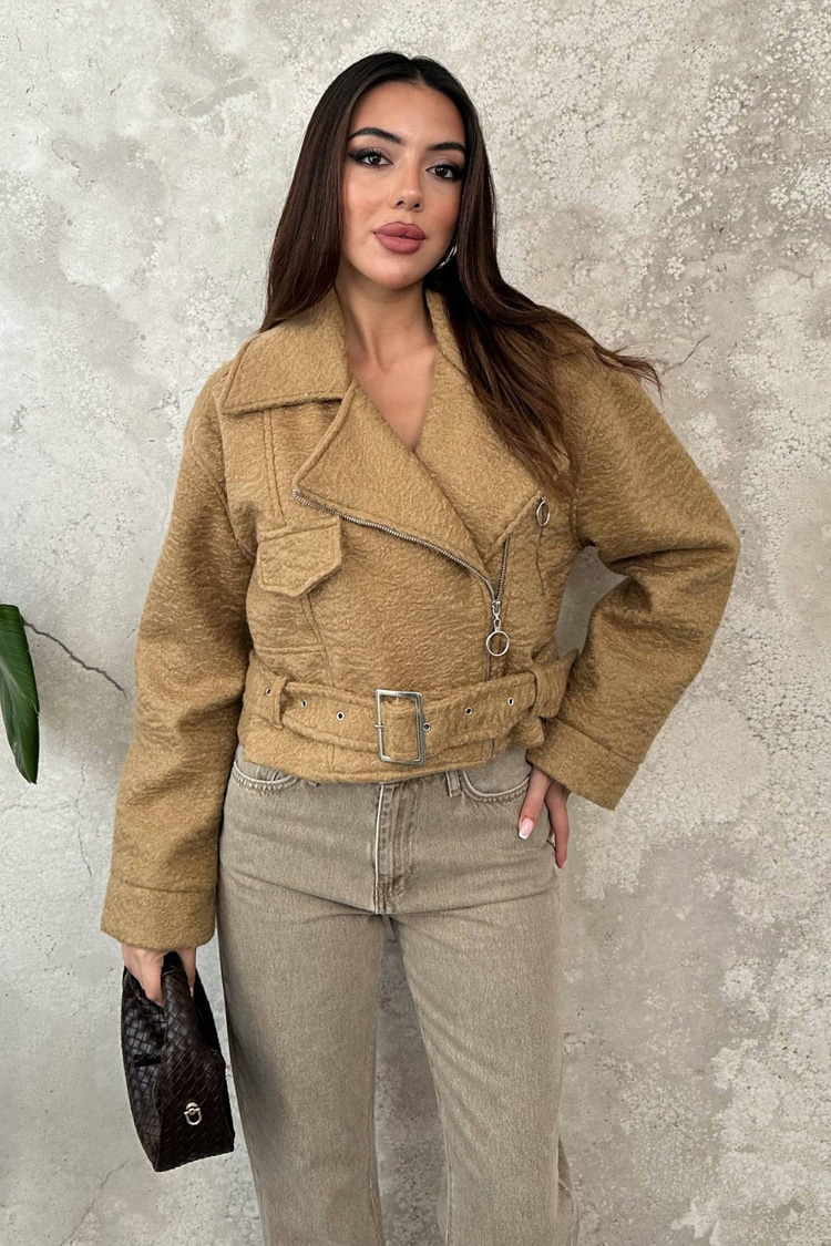 Camel Eyelet Cashmere Coat