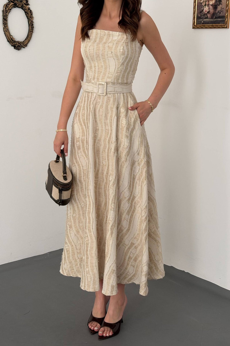 Off-White Fringed Patterned Dress