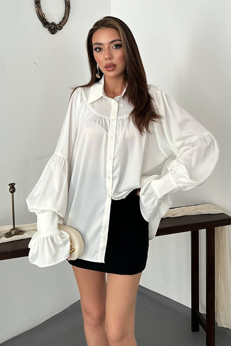 Off-white satin ruffled shirt