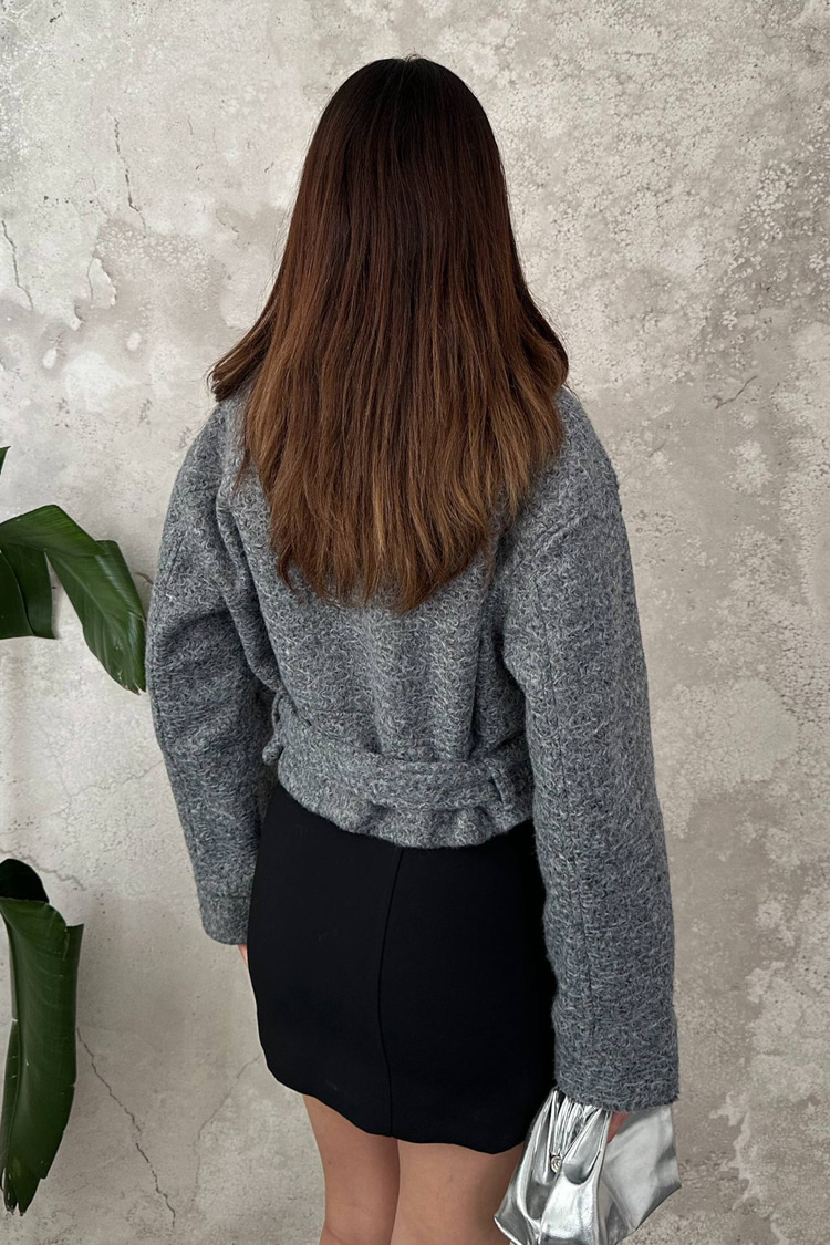 Gray Eyelet Cashmere Coat