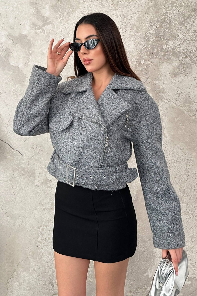 Gray Eyelet Cashmere Coat