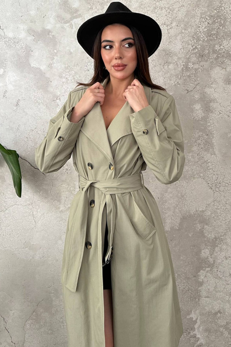 Khaki Long Belted Trench Coat