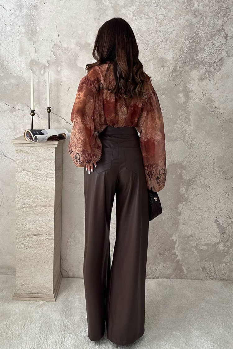 Brown Leather Snap Button Trousers