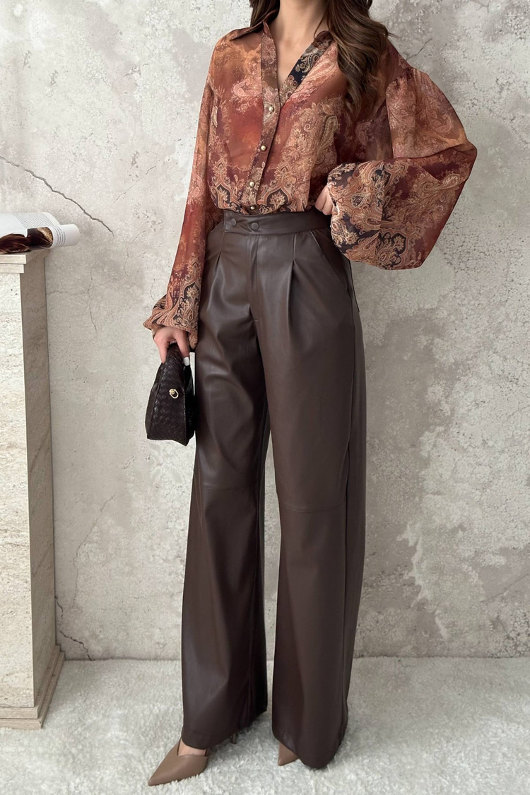 Brown Leather Snap Button Trousers