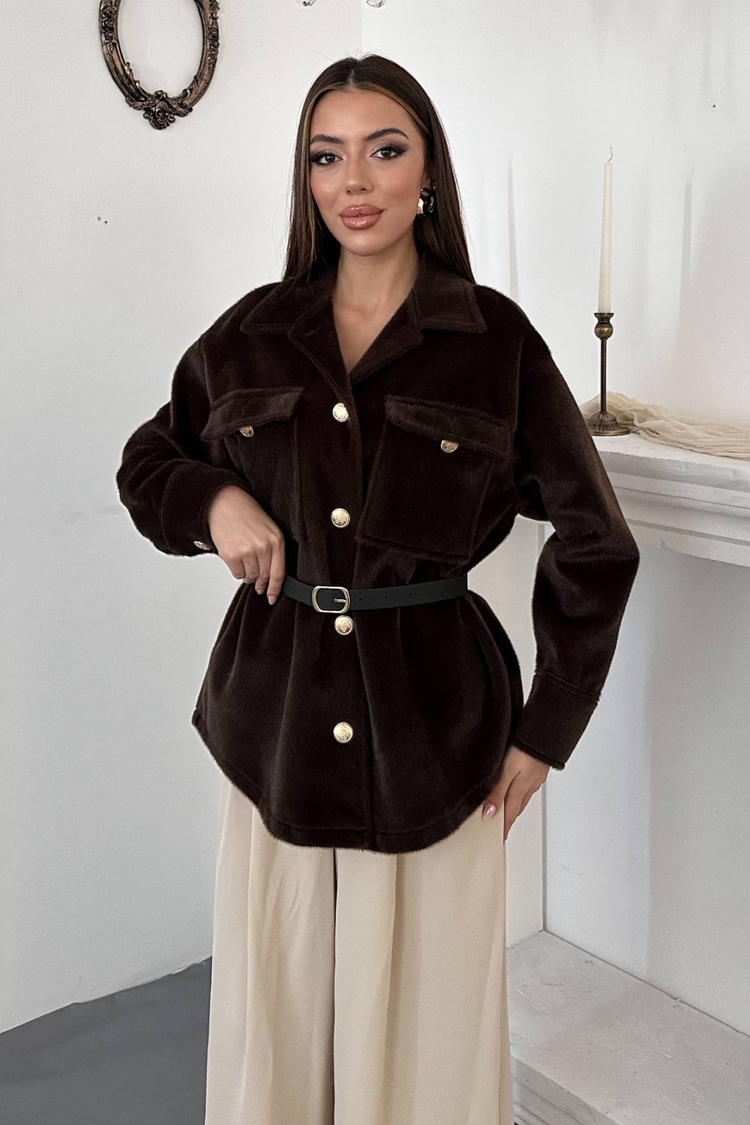 Brown Cashmere Shirt With Gold Buttons