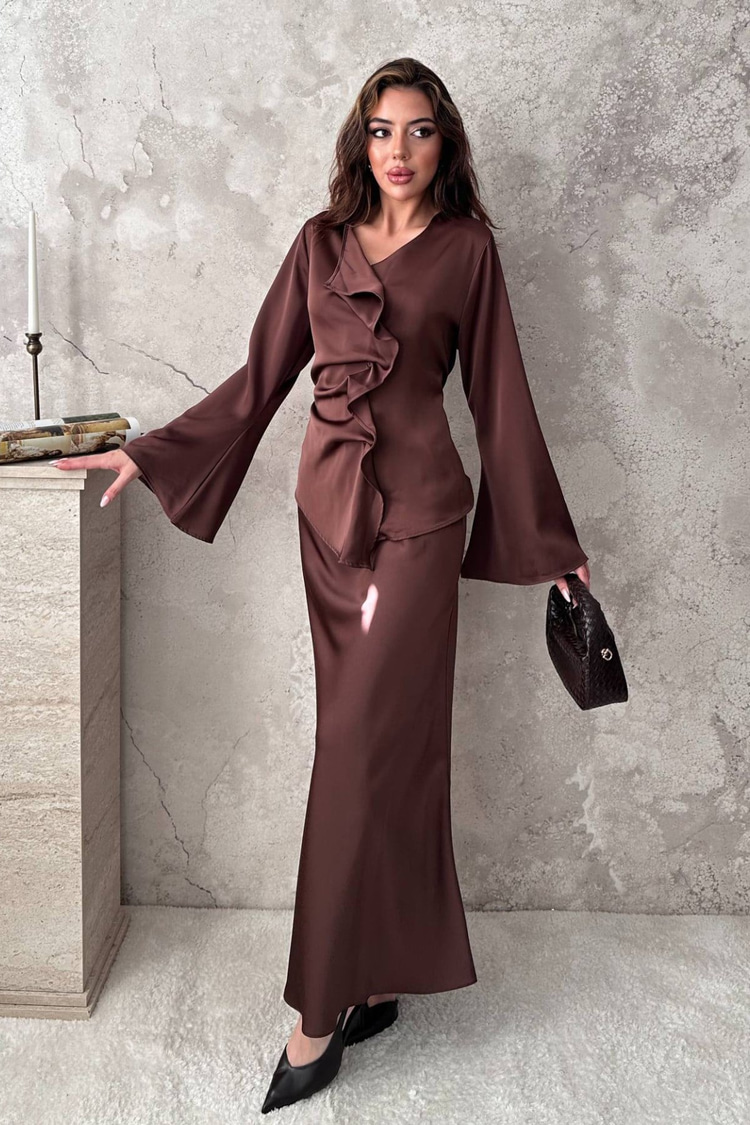 Brown Satin Two-Piece Set