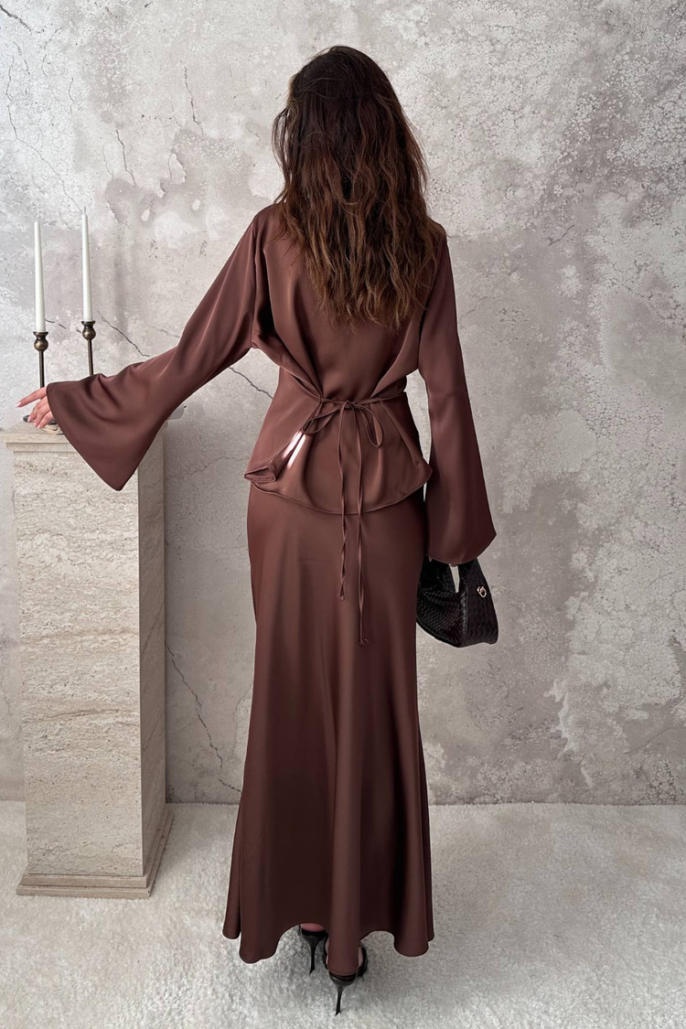 Brown Satin Two-Piece Set