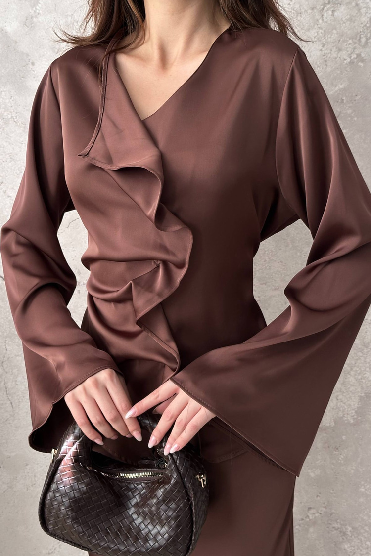 Brown Satin Two-Piece Set