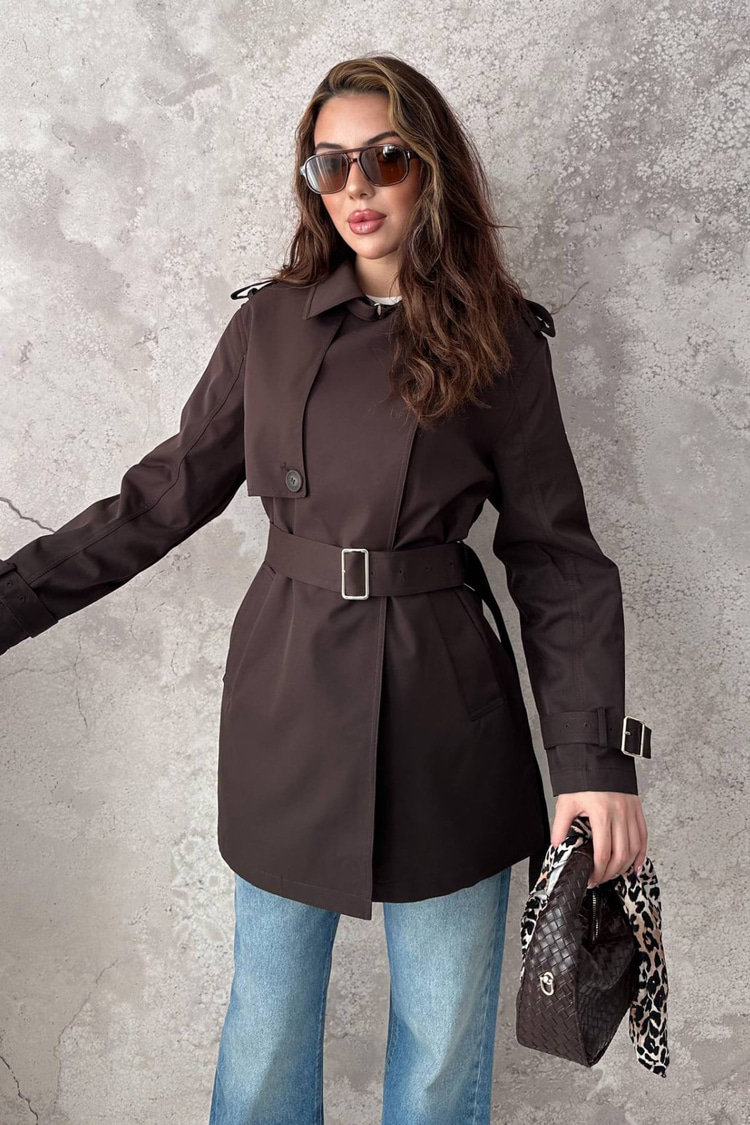 Brown Tone Buttoned Trench Coat
