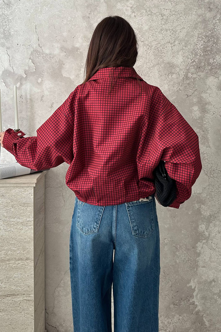 Red Plaid Bomber Jacket