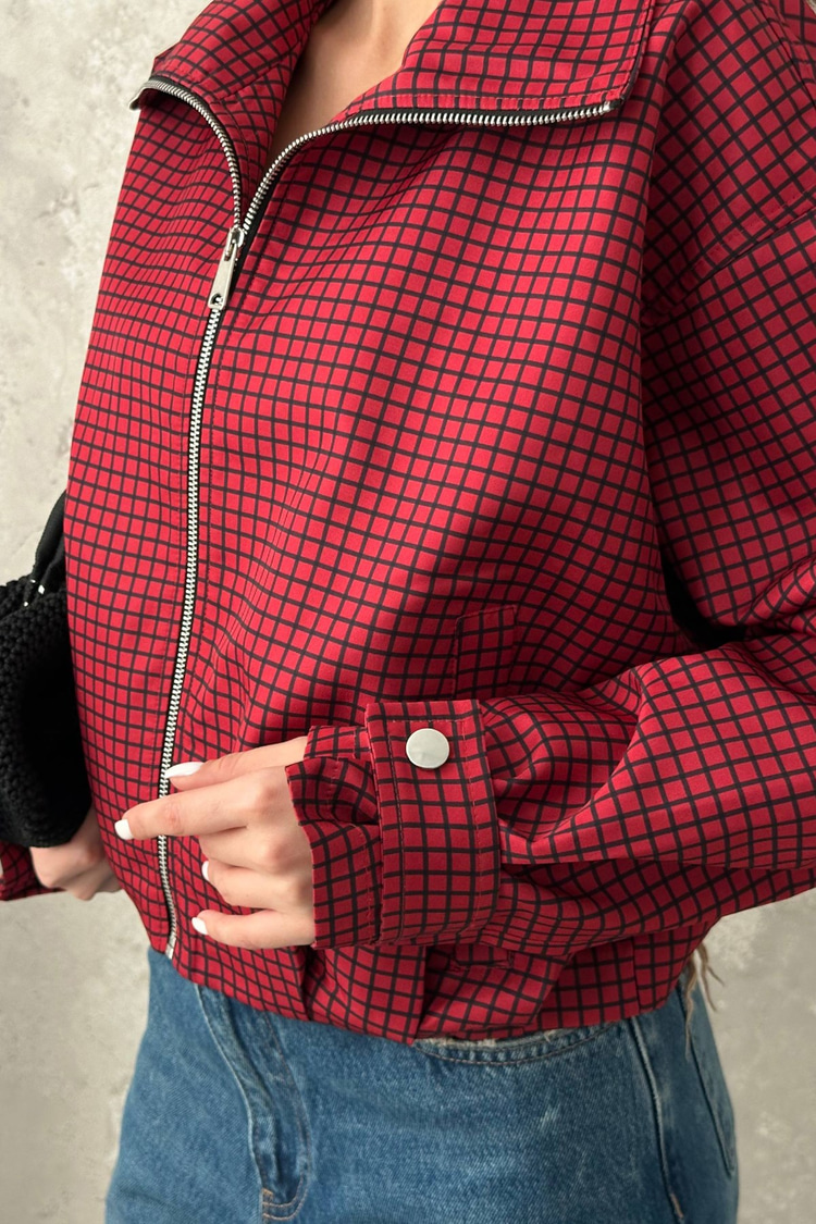 Red Plaid Bomber Jacket