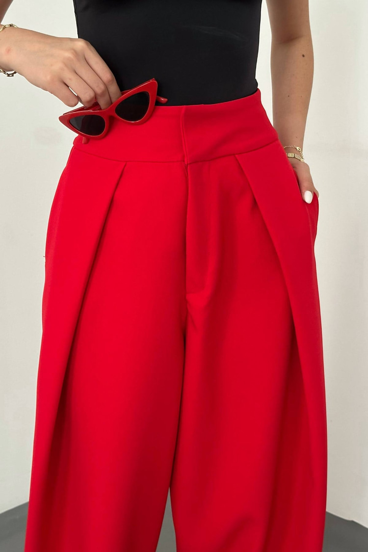 Red Pleated Satin Trousers