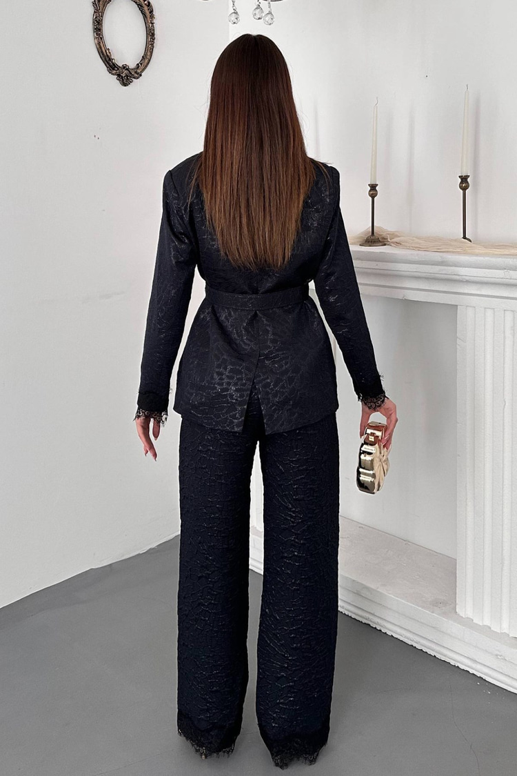 Navy Blue Suit With Lace Sleeves