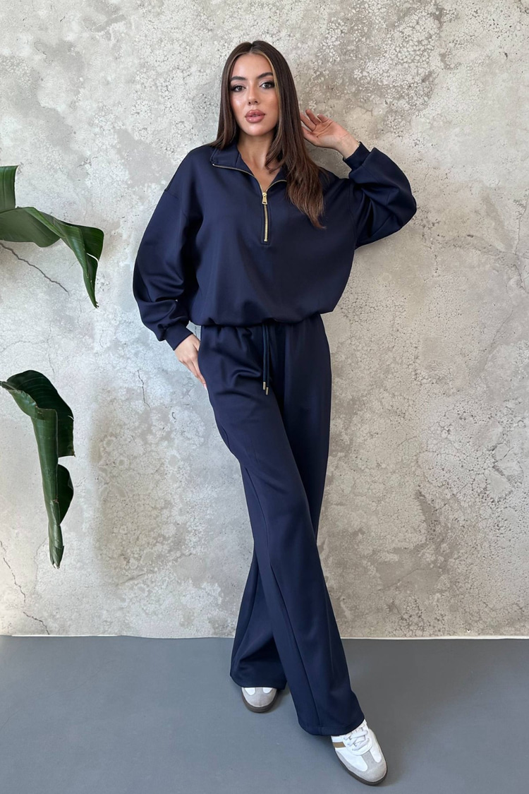 Navy Blue Zip-Front Scuba Suit