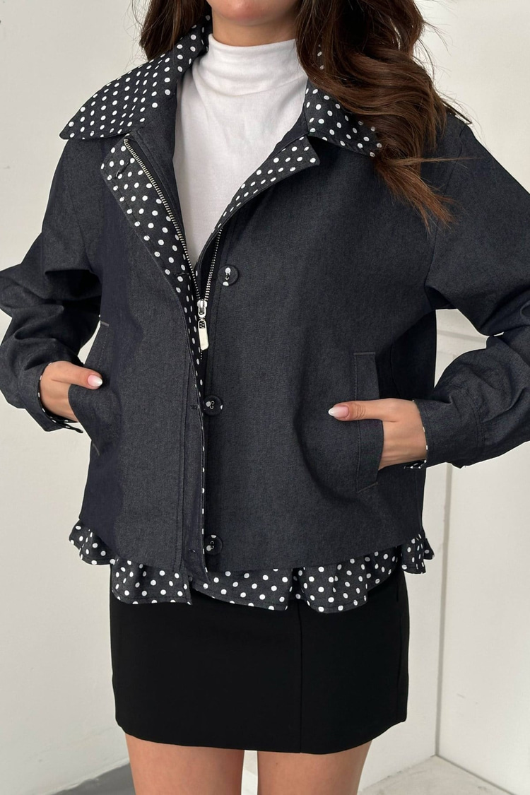 Navy Polka Dot Ruffled Jacket