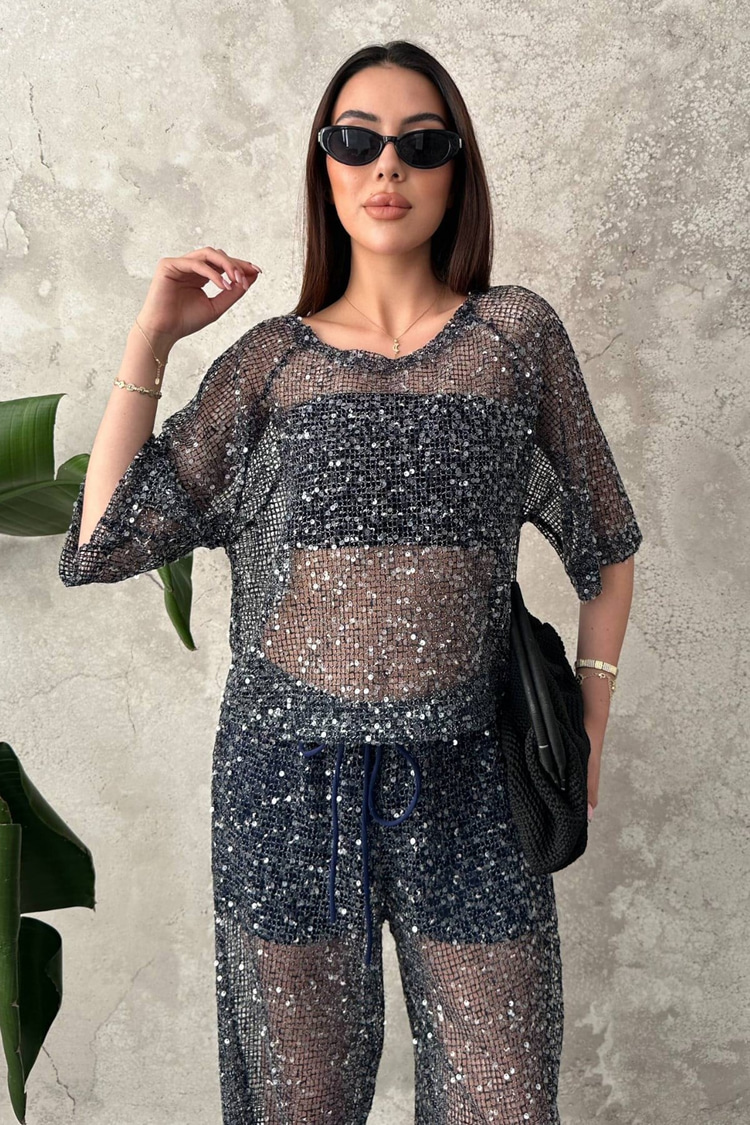 Navy Blue Sequin Set