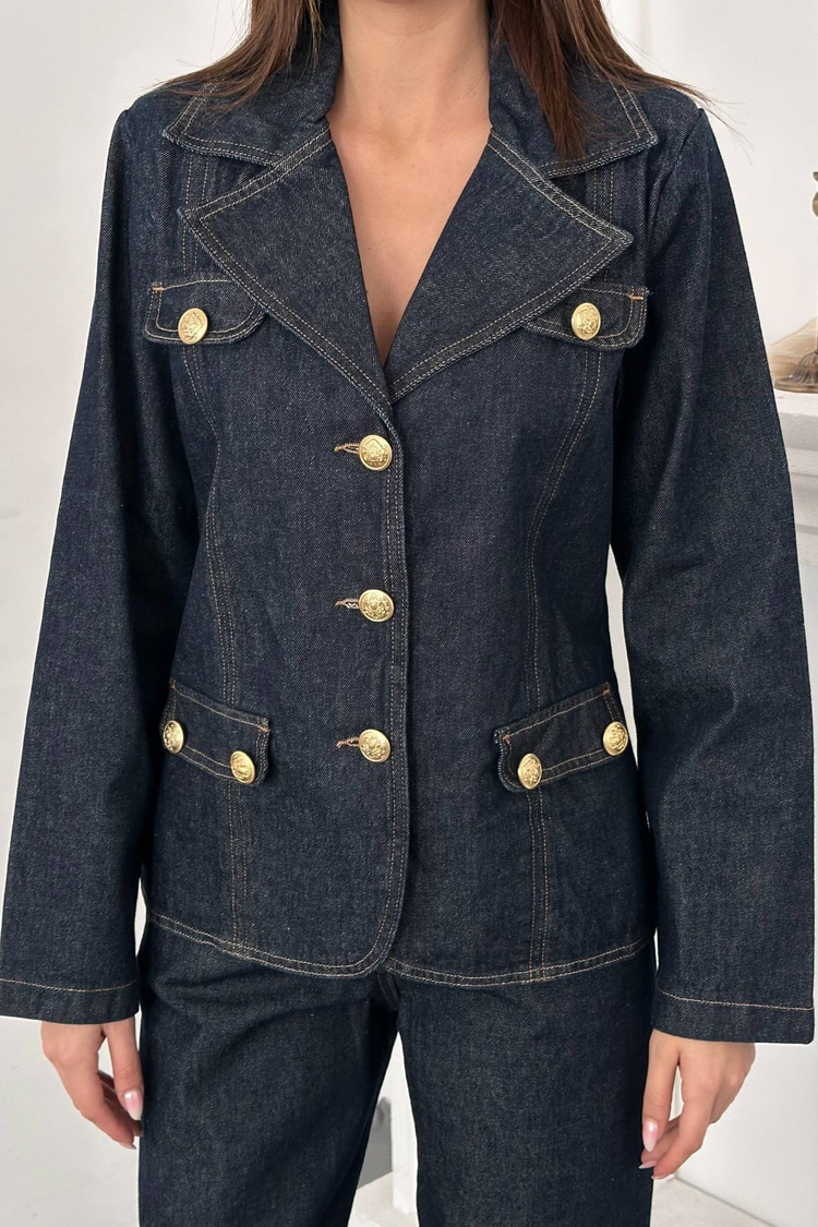 Blue Denim Suit With Gold Buttons