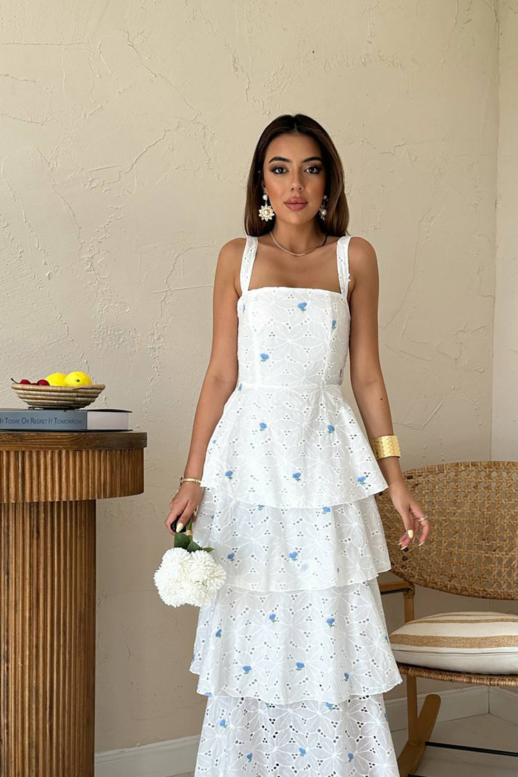 Blue Layered Dress With Tie Back
