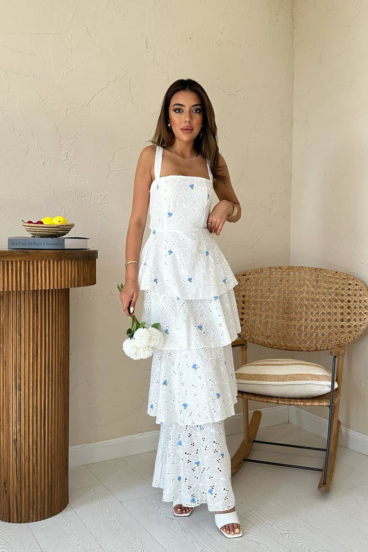 Blue Layered Dress With Tie Back