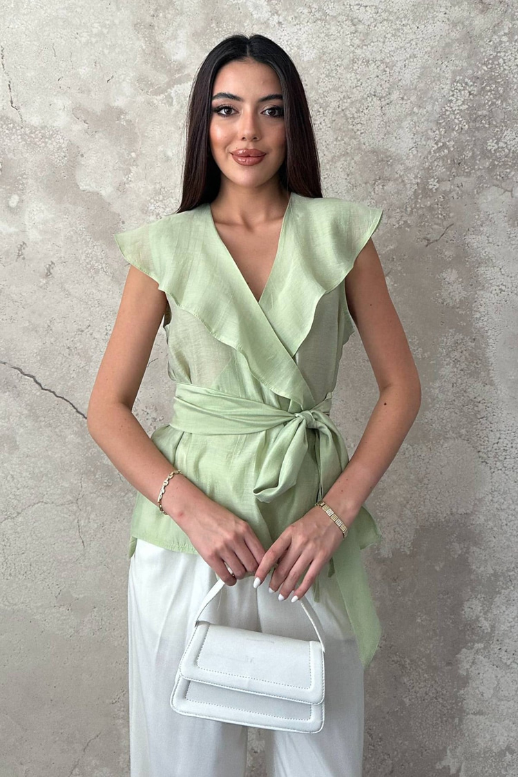 Mint Waist Tie Blouse