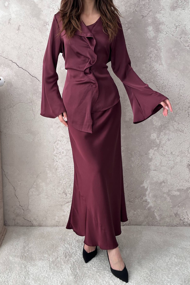 Plum Satin Two-Piece Set