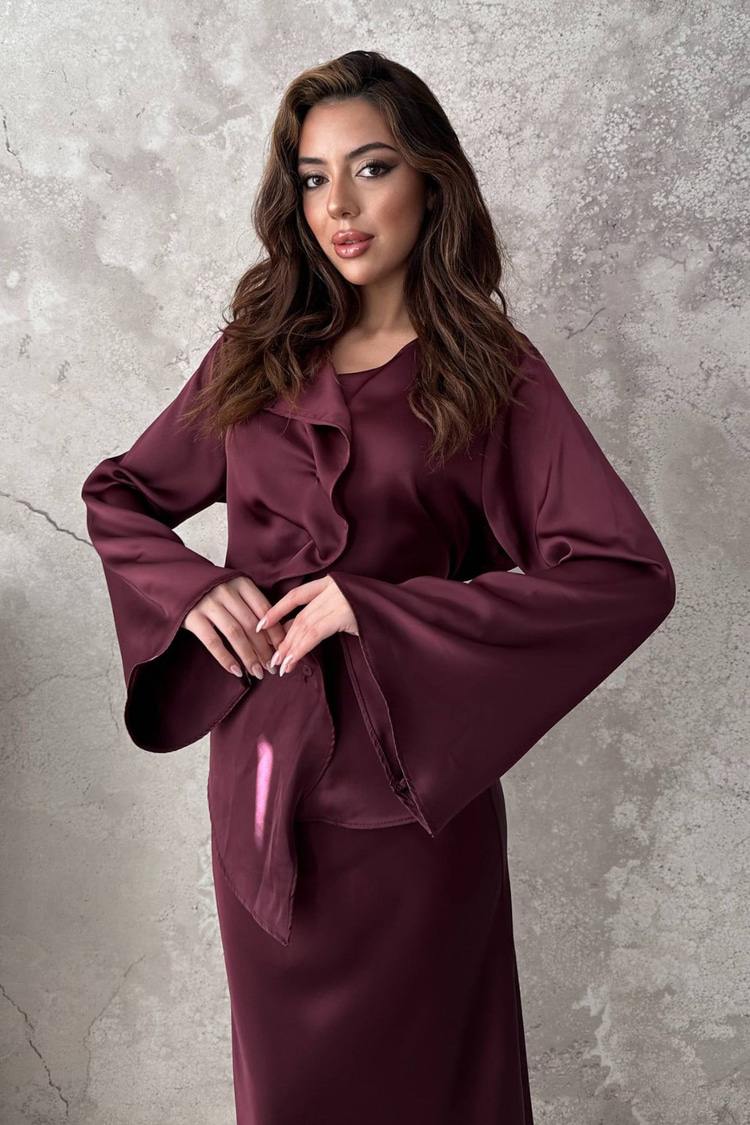 Plum Satin Two-Piece Set