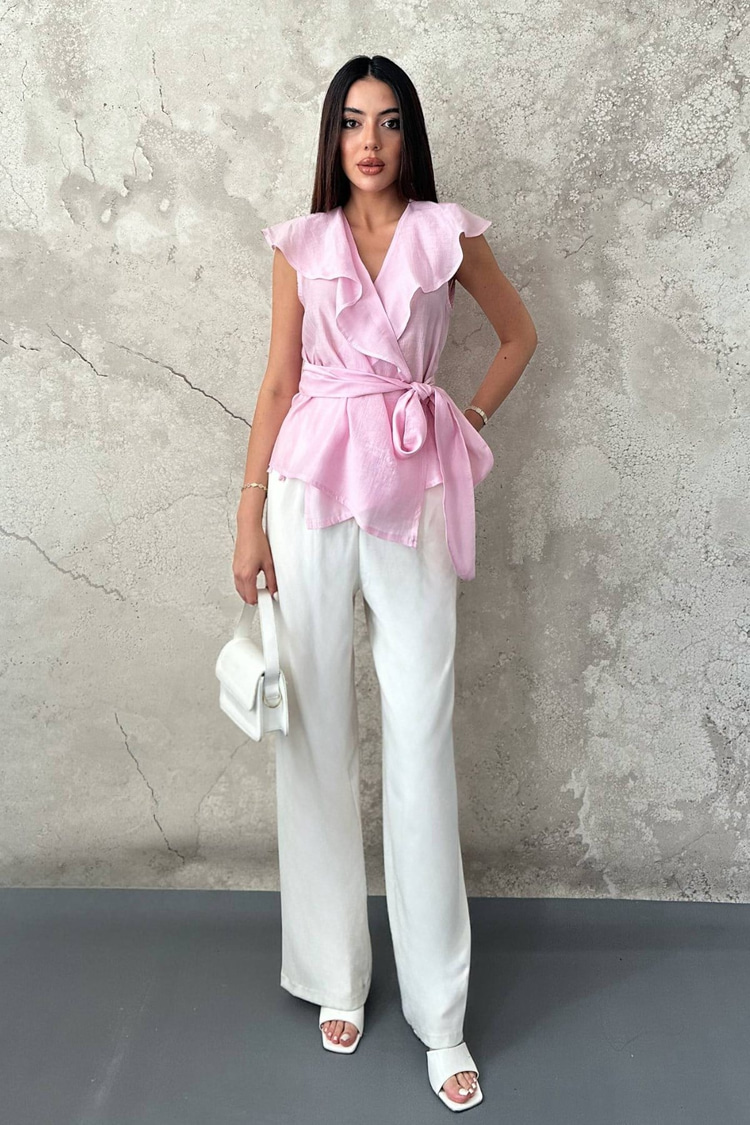 Pink Tie-Waist Blouse