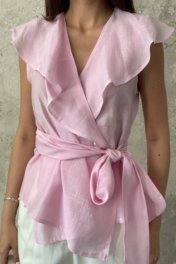 Pink Tie-Waist Blouse