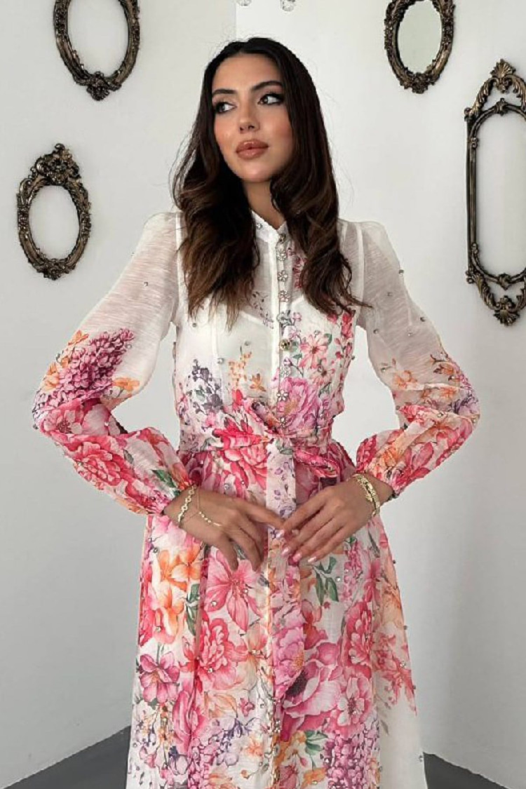 Pink Embellished Floral Dress
