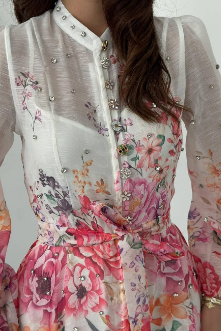 Pink Embellished Floral Dress