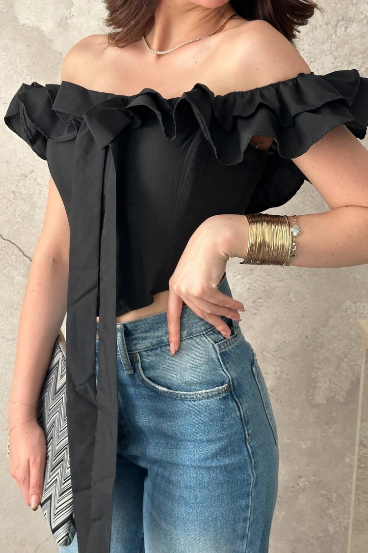 Black Ruffled Underwired Blouse