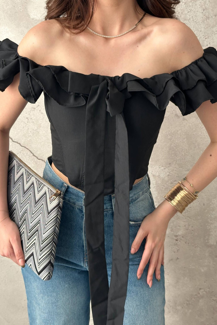 Black Ruffled Underwired Blouse