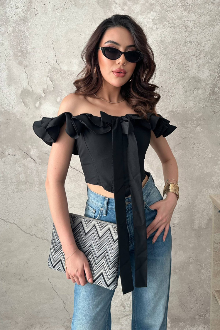 Black Ruffled Underwired Blouse
