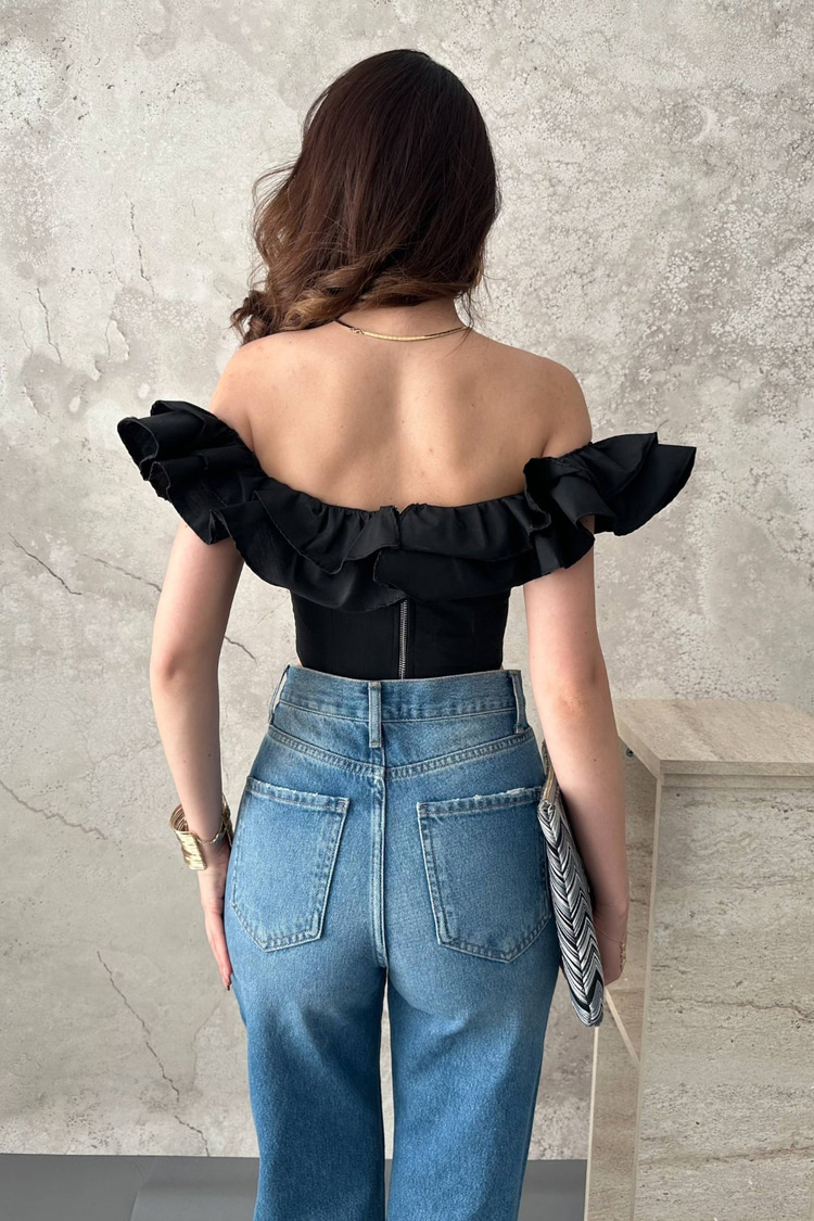 Black Ruffled Underwired Blouse
