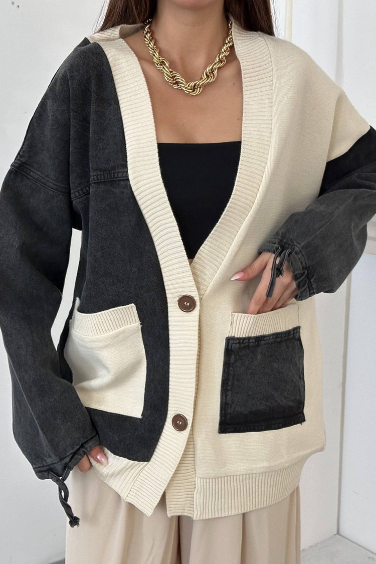 Black Trimmed Denim Cardigan