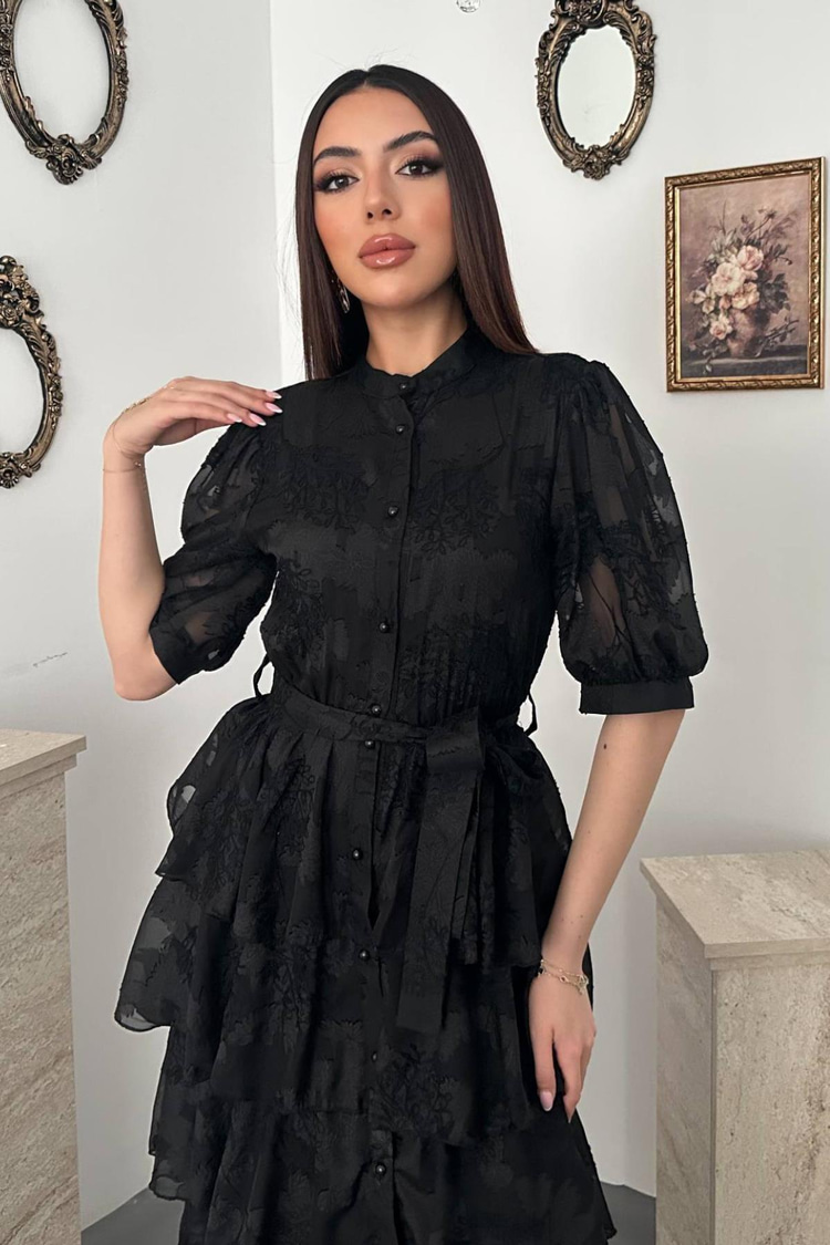 Черное Многослойное Платье