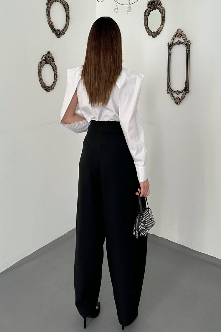 Black Pleated Satin Trousers