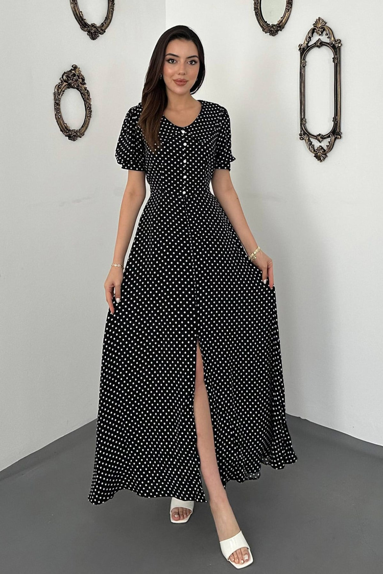Black Polka Dot Flared Dress