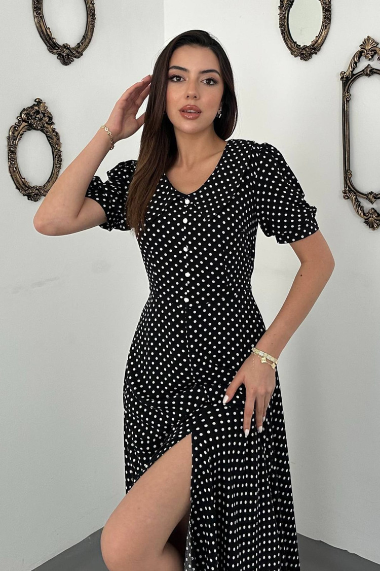Black Polka Dot Flared Dress