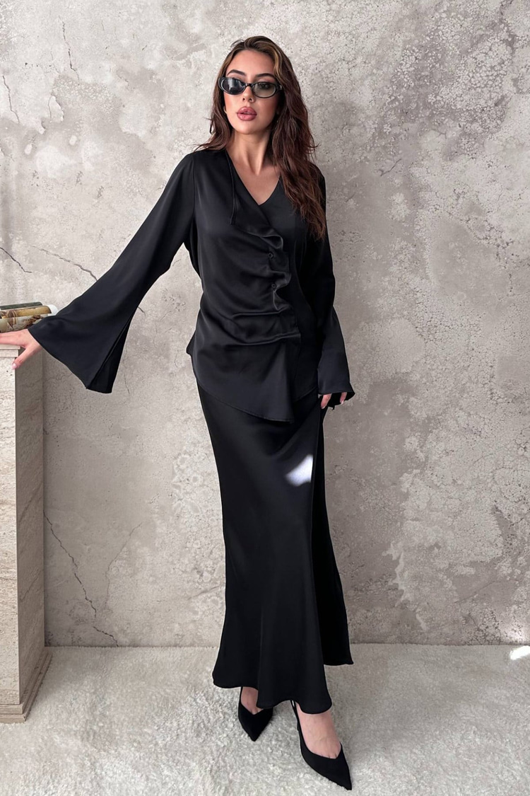 Black Satin Two-Piece Set