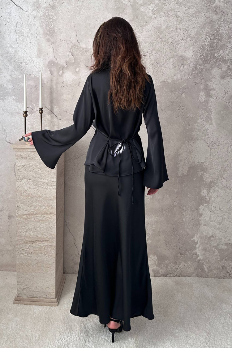 Black Satin Two-Piece Set