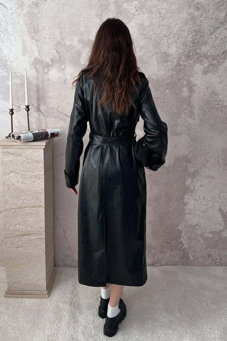 Black Long Leather Trench Coat